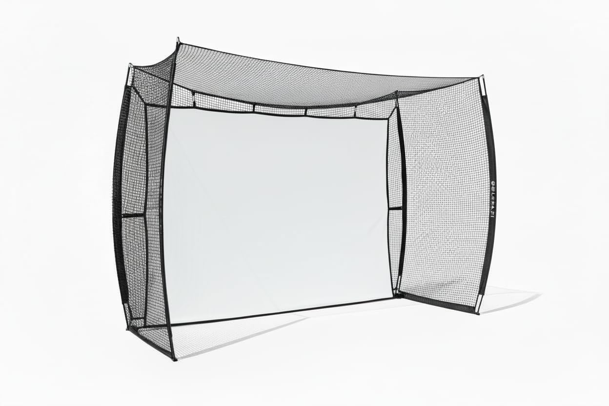 GOLF PAPi Mobile Golf Simulator Net – 10ft Compact Practice Net with Steel Frame & Impact Screen – Indoor & Outdoor Golf Training for Backyard, Garage & Home Sim Setup