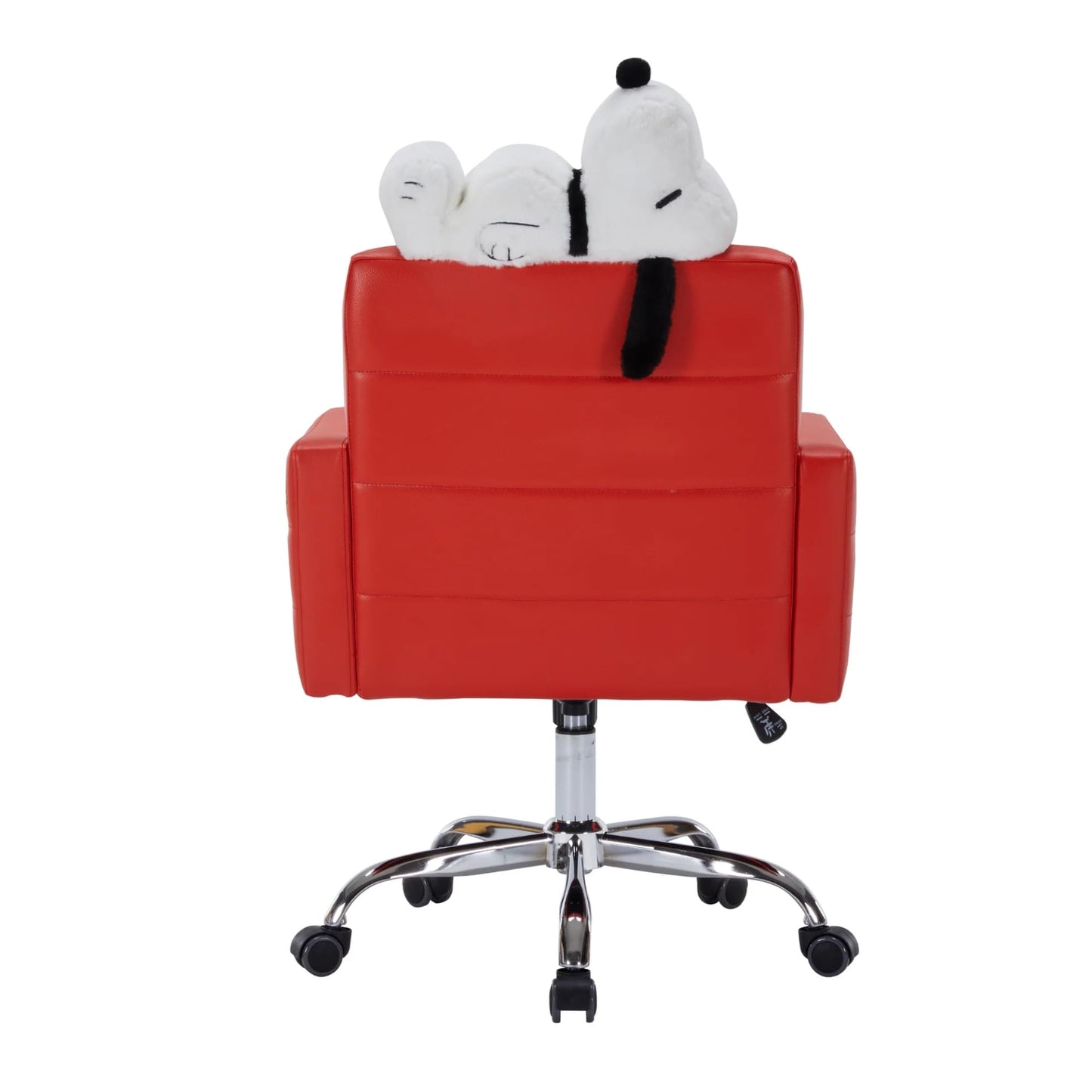 Impression Vanity Peanuts Snoopy House Swivel Vanity Chair with Faux Leather, Plush Foam Comfort, 360 Degree Swing, Printed Woodstock Accents, Snoopy Artwork, Adjustable Height, and Rolling Chair