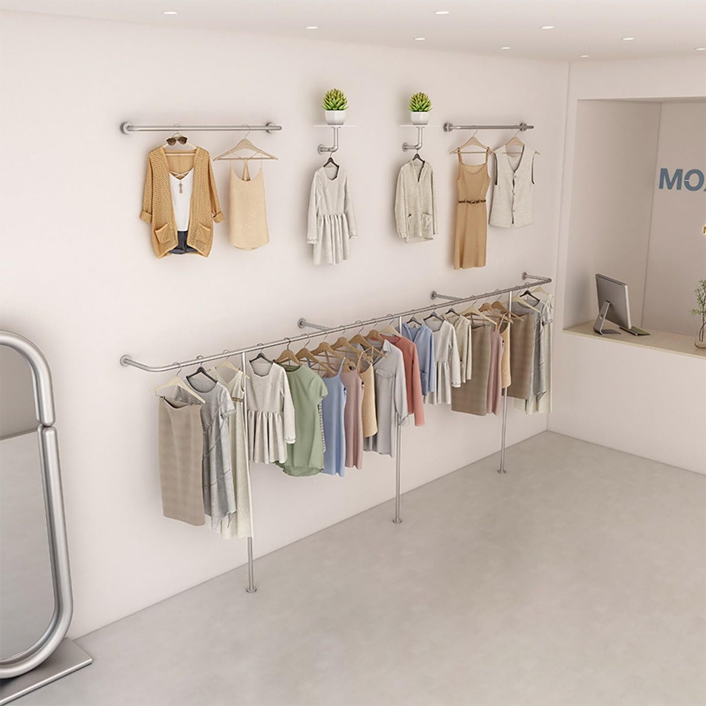 JINJIANNING Industrial Pipe Wall-Mounted Clothes Rack, Heavy Duty Metal Garment Display Shelf for Retail & Home, Space-Saving Clothing Organizer, Commercial & Home Use(Length 400cm)