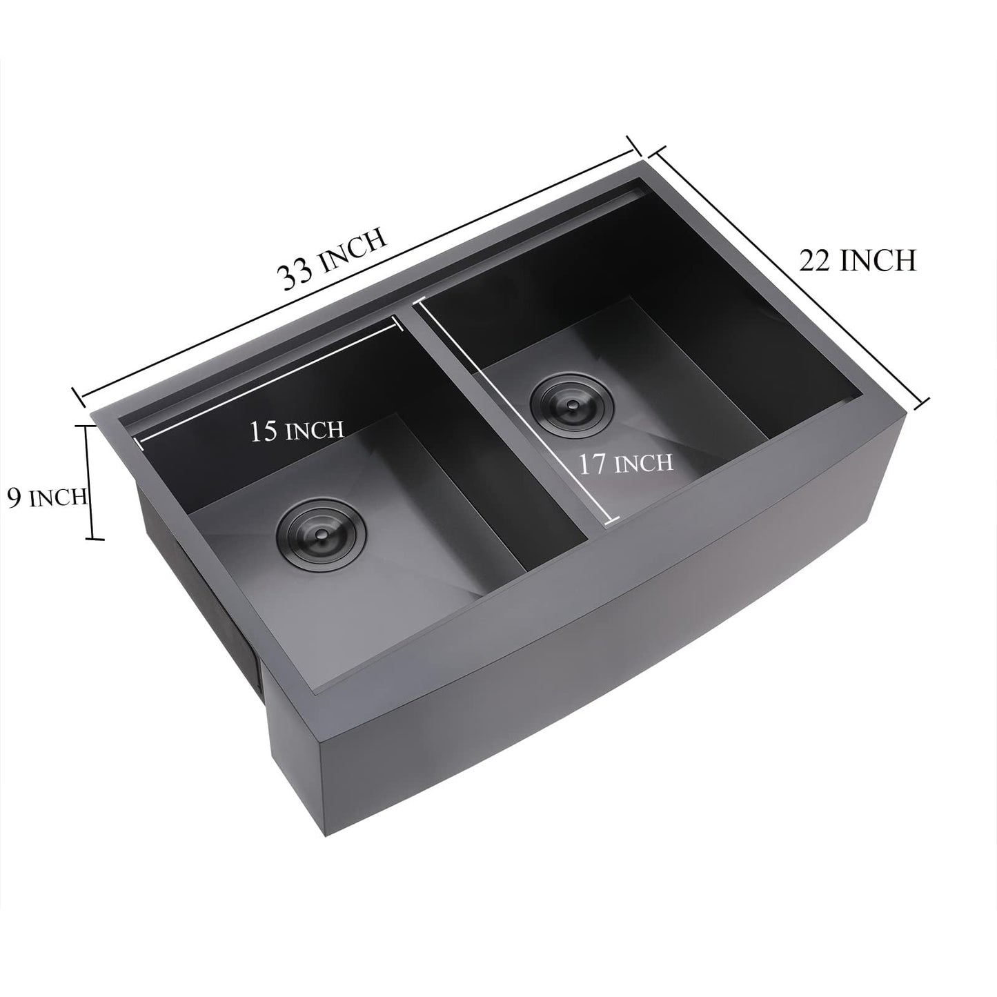 VCCUCINE 33 Inch Gunmetal Black Double Farmhouse Sink, 33X22 Double Bowl Farmhouse Kitchen Sink, 16 Gauge 50/50 Stainless Steel Apron Front Farm Sink, Workstation Farmer Sink With Accessories