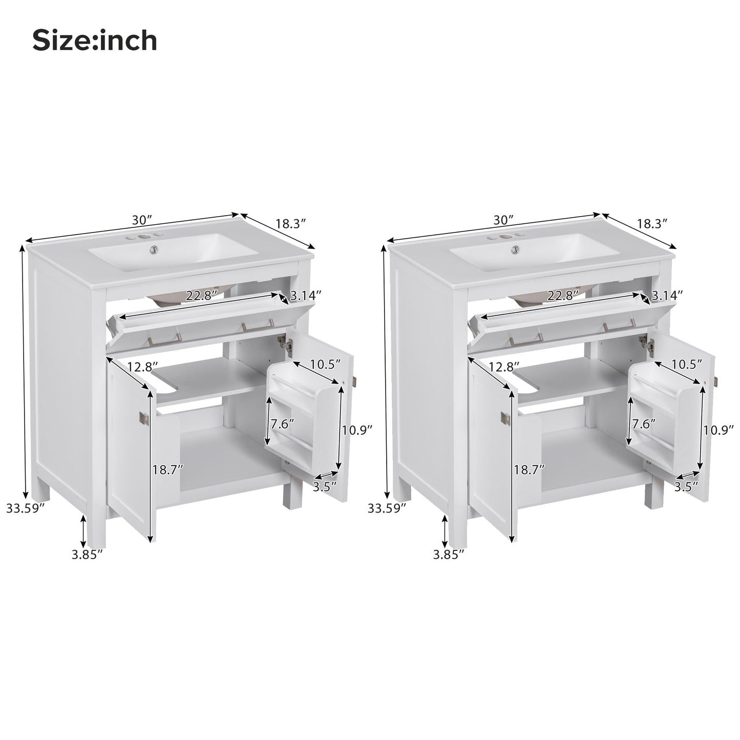 Favfurish 60" Double Bathroom Vanity,Free Standing Double Basin Vanity Set w/ 2 Ceramic Sinks,Adjustable Shelf & Soft Close Doors,Solid Wood Frame Storage Cabinet w/Flip Drawer,for Bathroom,White