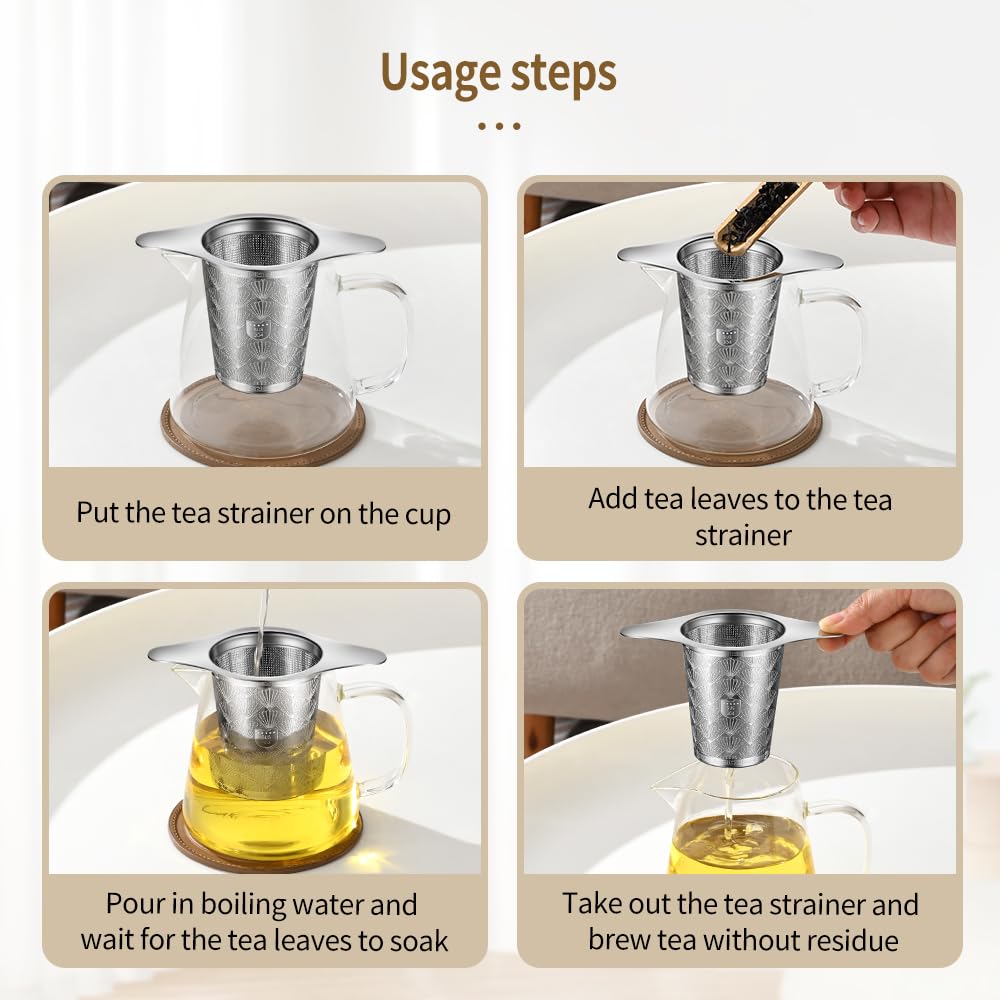 2Pack Extra Fine 18/8 Stainless Steel Tea Infuser BOMANSI BOMS Tea Strainer with Large Capacity & Perfect Size Double Handles for Hanging on Teapots, Mugs, Cups to Steep Loose Leaf Tea and Coffee