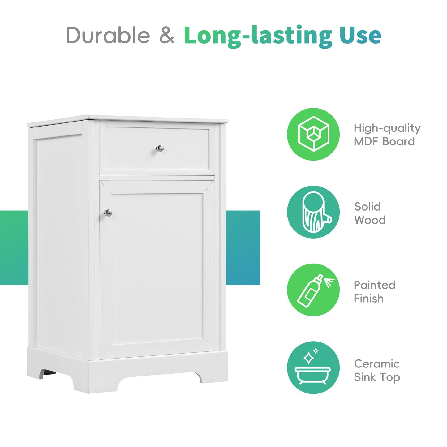 20" Small Bathroom Vanities Cabinet with Undermount Ceramic Sink, Two-Tier Door Storage Shelf, White