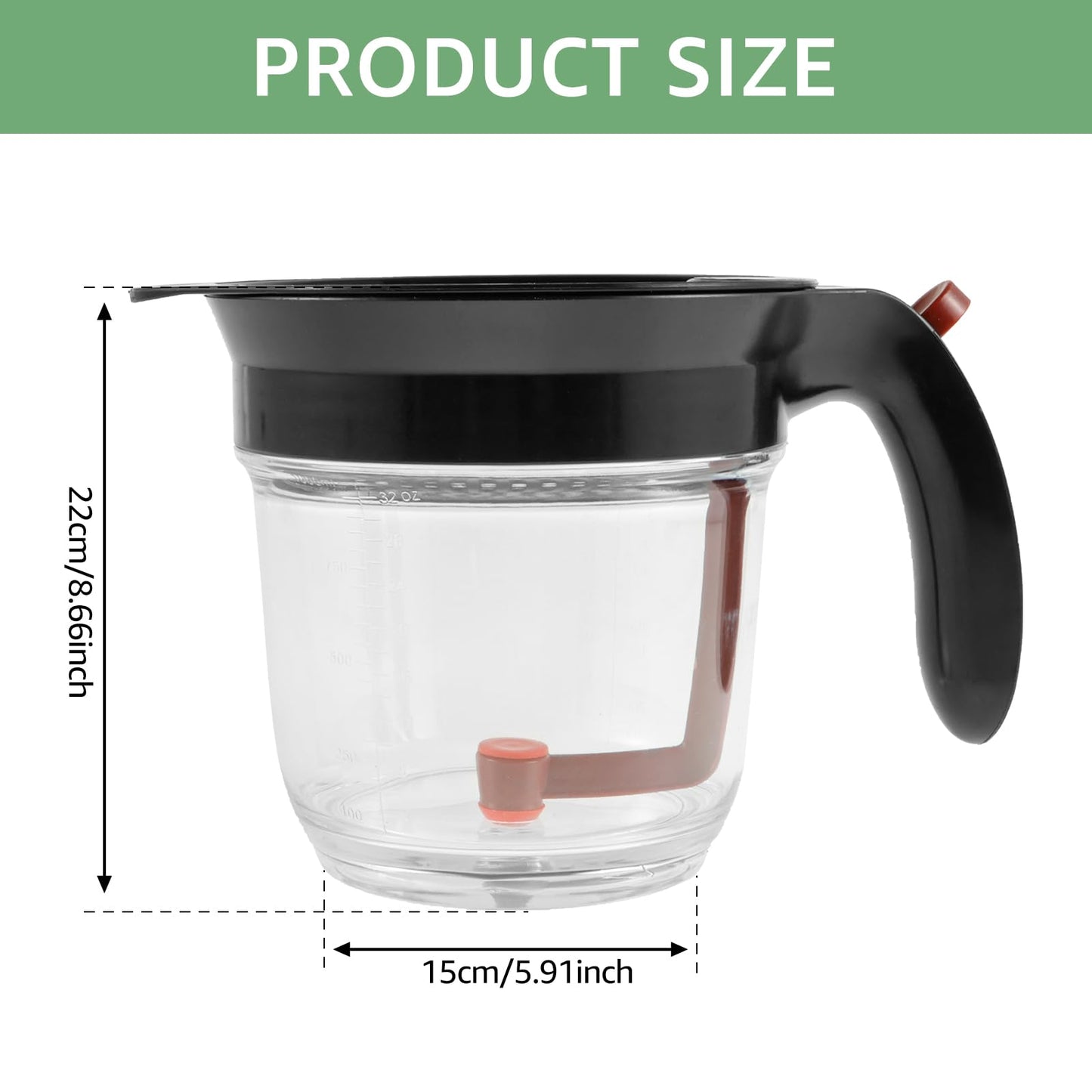 Fat Separator with Bottom Release and Oil Strainer Gravy Separator 4 Cups or 1000ml Fat Strainer Measuring Cup Plastic Soup Oil Separator Fat Skimmer for Gravy Sauces and Other Liquids Black