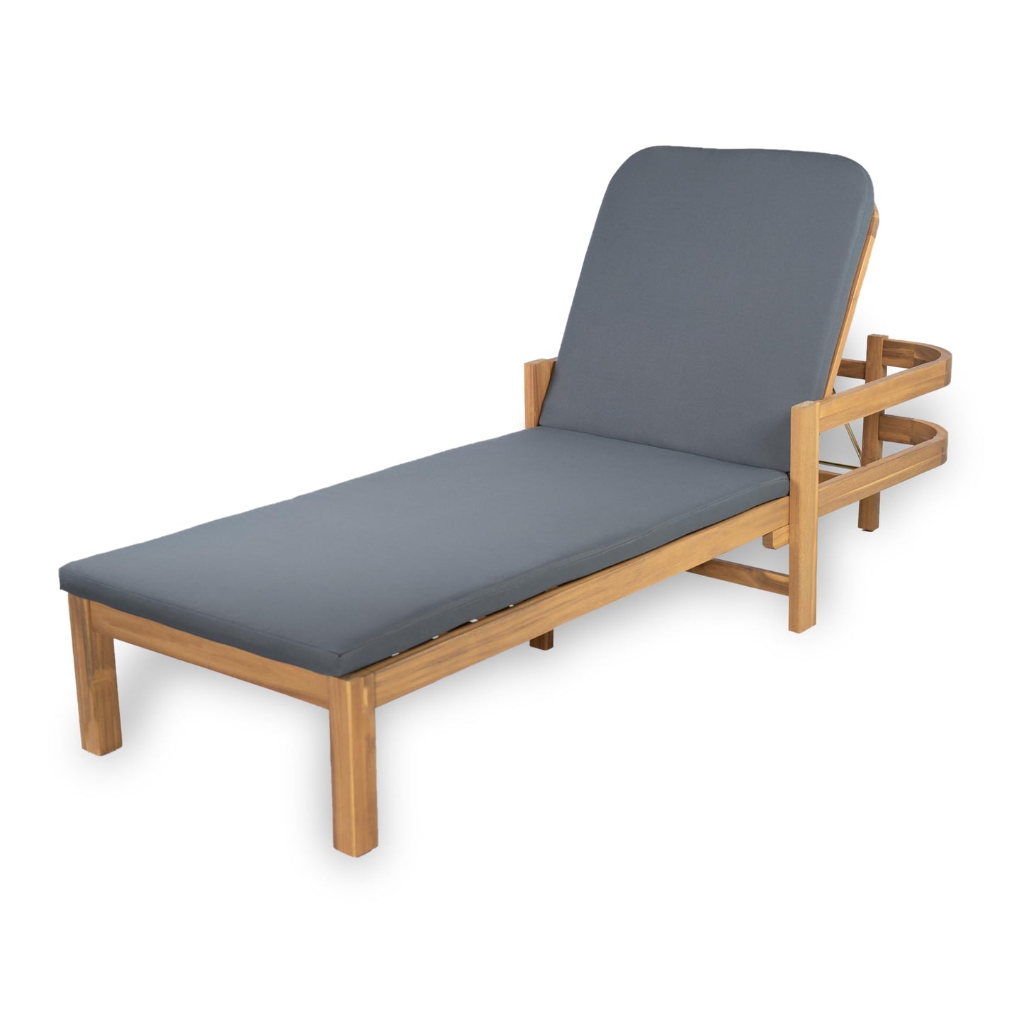 Christopher Knight Home Kayas Acacia Wood Chaise Lounge with Adjustable Backrest, 77.5" Outdoor Sun Lounger with Cushion, Modern Patio Lounger Recliner Chair for Poolside Lawn, Light Teak+Gray, 1PCS