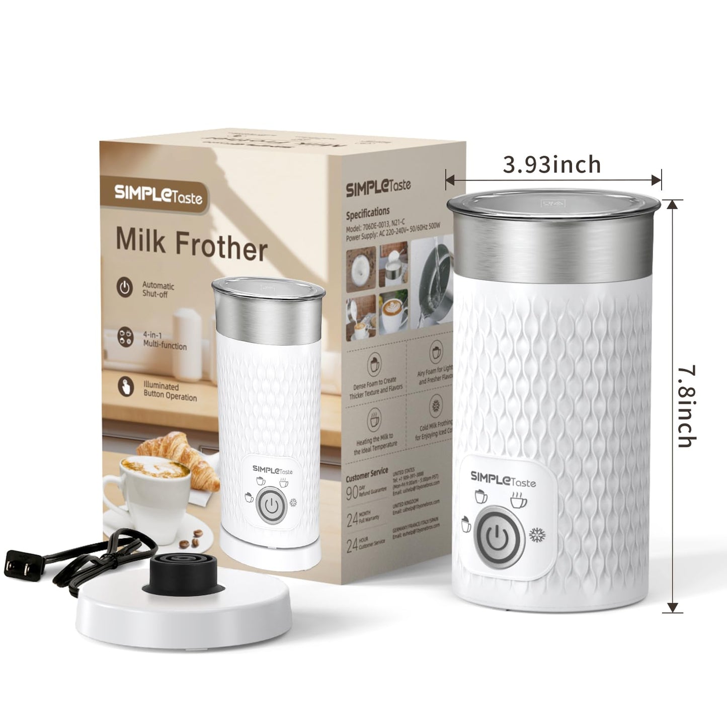 SIMPLETASTE Milk Frother, 4-in-1 Electric Milk Steamer, Automatic Warm and Cold Foam Maker and Milk Warmer for Latte, Cappuccinos, Macchiato, Hot Chocolate