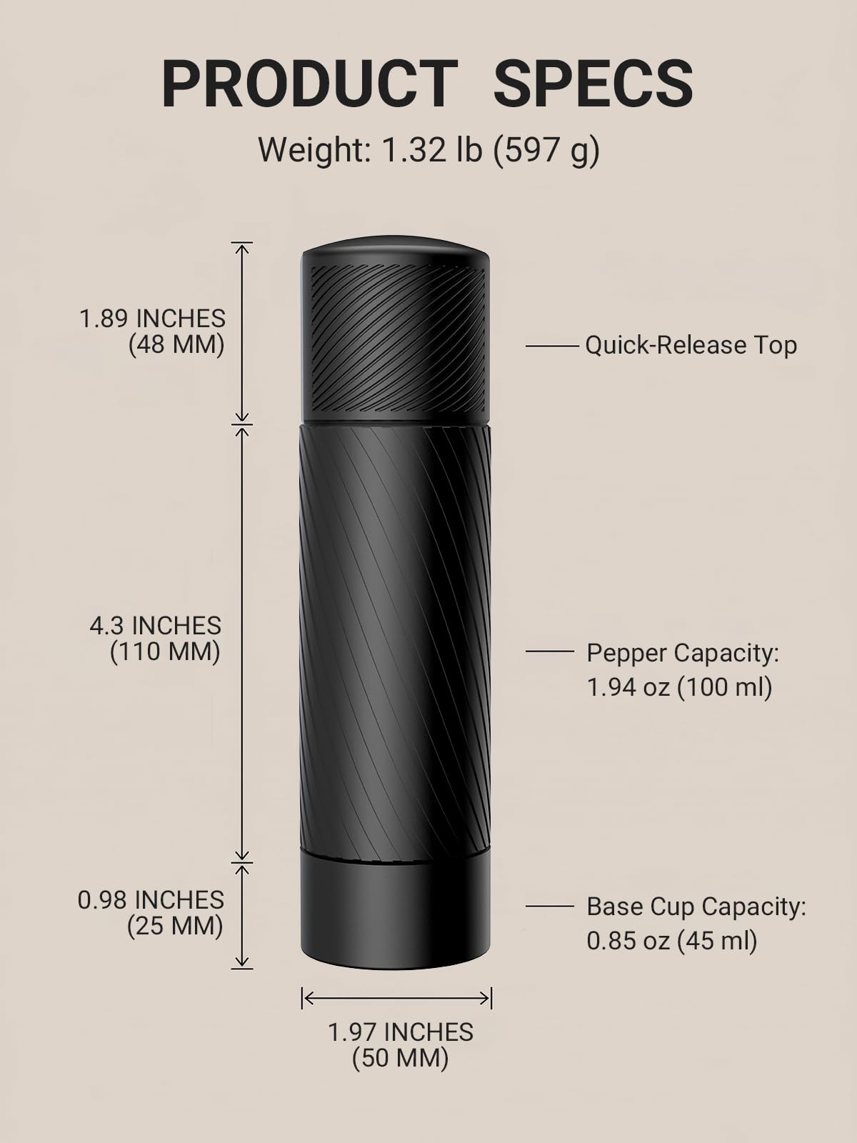 Pepper Grinder, Homnoble Professional Grade Pepper Grinder, Heavy Duty Pepper Mill, Refillable Aluminum Manual Pepper Mill with Adjustable Coarseness and Stainless Steel Blade