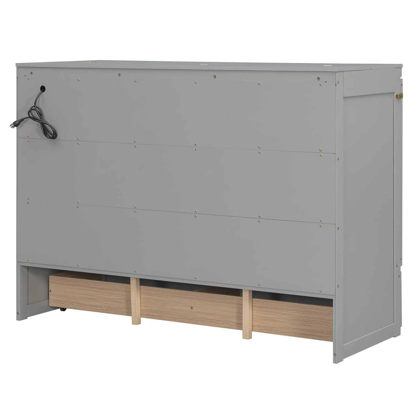 Merax Queen Size Murphy Cabinet Bed with Storage Drawers, Wall Murphy Bed with a Set of Sockets & USB Ports, Folding Platform Bed for Small Room