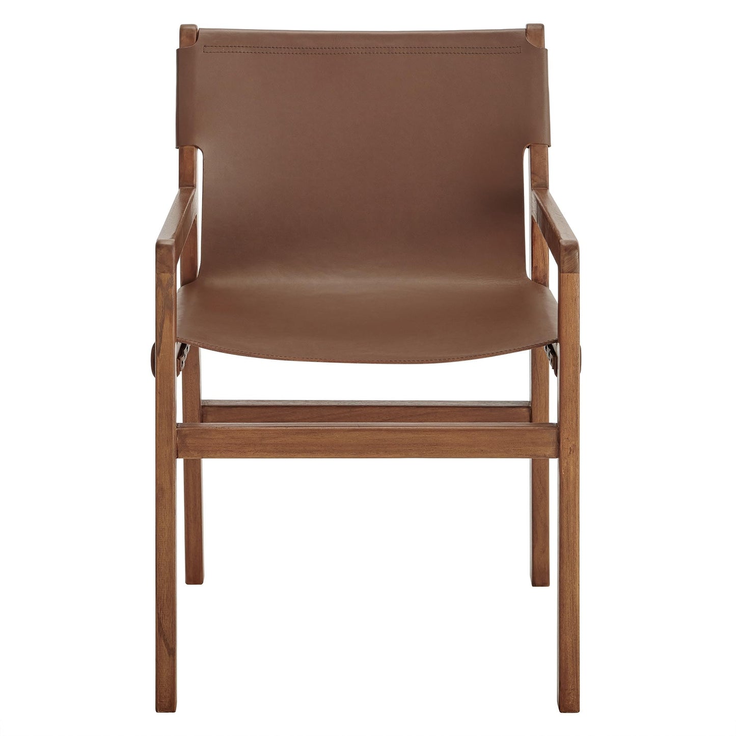 Modway Sonora Leather Chair in Nutmeg Brown – Mid Century Modern Accent Chair, Leather Dining Room with Teak Wood Frame for Living Room, Office, or Lounge Area