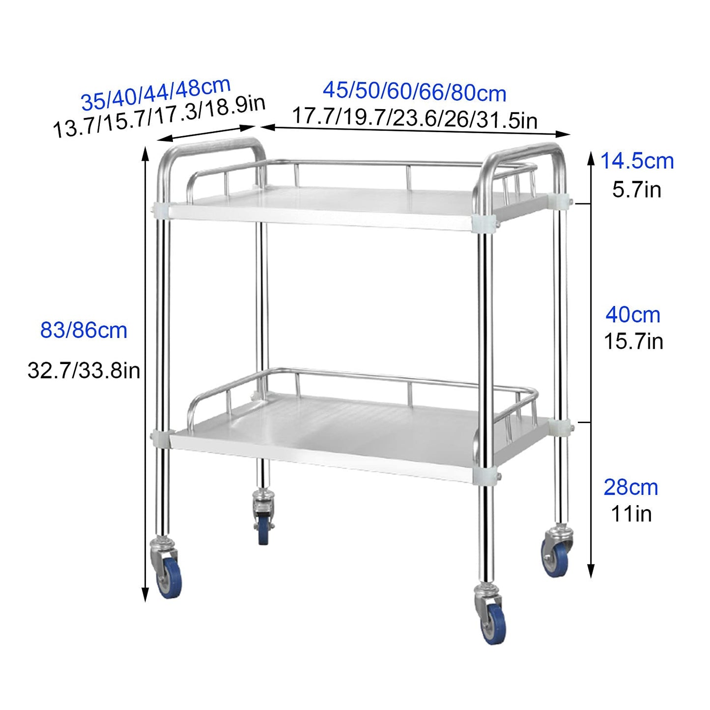 XYWGBMS Serving Trolley, Stainless Steel Utility Rolling Cart, Storage Trolley Cart Detachable, with Locking Wheels, Kitchen Car Shelf Utility Service Cart for Hotel/Re