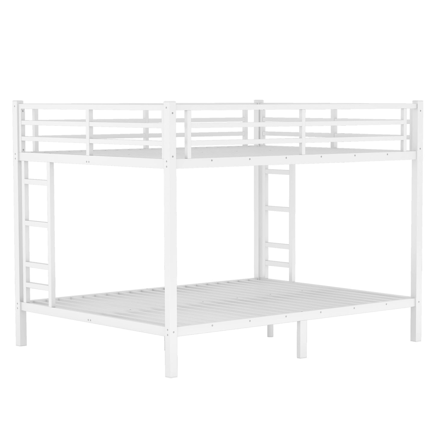 Queen Over Queen Bunk Bed for Adults, Teens, Heavy Duty Bunk Beds with 2 Ladder and Safety Guardrails, Adults Bunk Beds with Noise-Reducing Rubber Stoppers, Easy Assemble, White