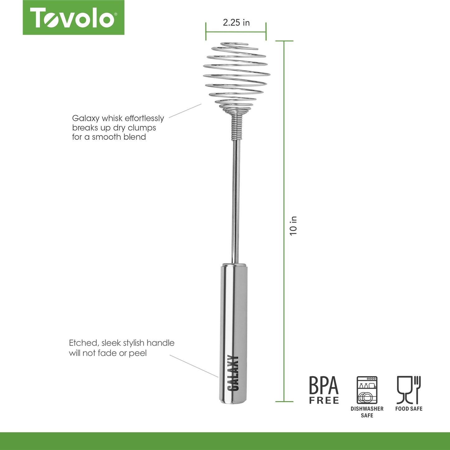 Tovolo Spring Whisk Stainless Steel 10 Inch Galaxy Coil Whisker for Cooking Blending Mixing Stirring Whipping Whisking and Beating, Easy to Clean Dishwasher Safe Frother Stirrer Blender Coil Whisk