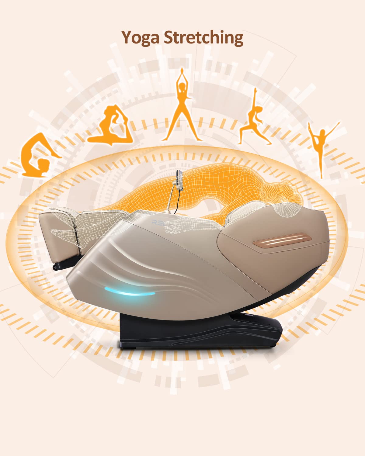 RELX Massage Chair Full Body, 20 Modes Zero Gravity SL-Track Shiatsu Massage Chair Built-in Heat System, Airbag Massage with Body Scan, Deep Yoga Stretch, Calfrest Extension and AI Control(Cream)