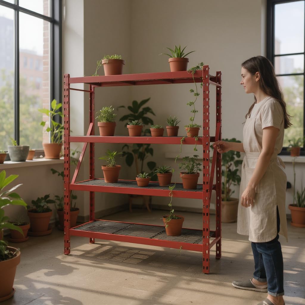 Heavy-Duty Commercial 4 Shelf Industrial Storage Rack, 77" W x 24" D x 72" H (Red, 1 PK)