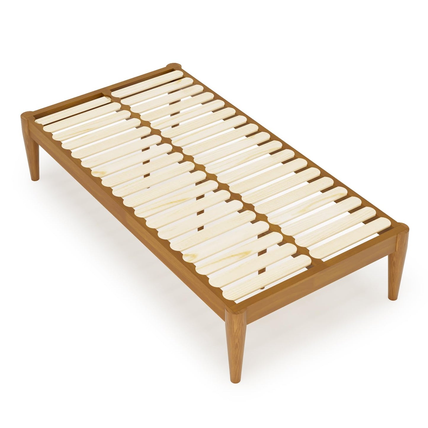 IOTXY Twin Platform Bed Frame - Solid Wood 16-Inch Height Mattress Foundation Base with Densely Slats and Heavy-Duty Support Legs, No Box Spring Needed, Teak
