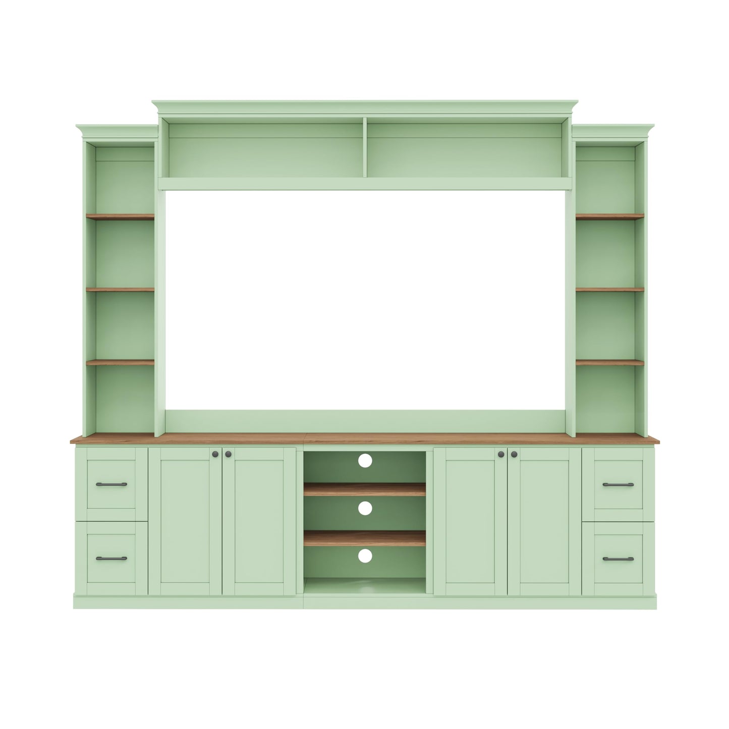 Ball & Cast 94.8" Entertainment Center Wall Unit with Bookshelf for TVs Up to 70",Farmhouse Large TV Stand with Walnut Adjustable Shelves,Retro Media Console with 4 Drawers for Living Room,Mint Green