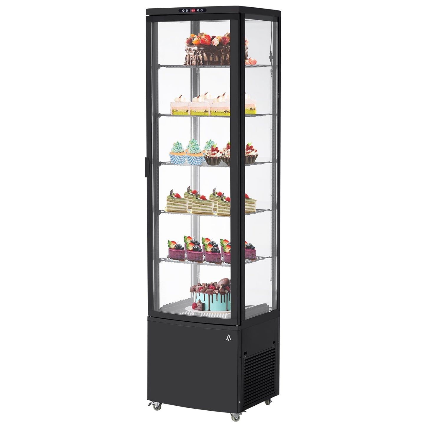 10.5 Cu.Ft Refrigerated Display Case, Floor-Standing Display Refrigerator with LED Light and Adjustable Shelves, Commercial Display Fridge with Casters for Cakes, Coffee, Bakery, Supermarkets, Store