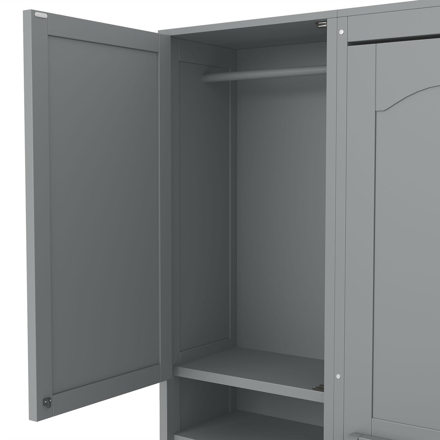 Merax Queen Size Murphy Bed with Desk, Space-Saving Wall Bed Frame with Closet, Drawers and Shelves, Foldable Platform Bed for Small Spaces Studio Study Office Guest Room, Gray