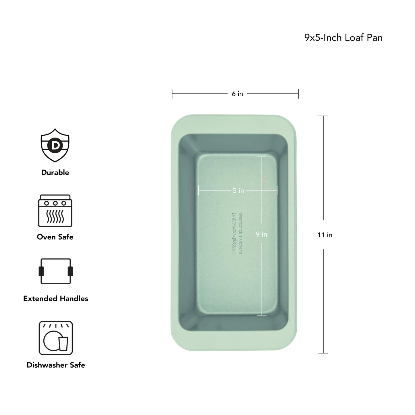 KitchenAid Nonstick Aluminized Steel Loaf Pan, Dishwasher Safe, 9 x 5 Inch, Ink Pistachio