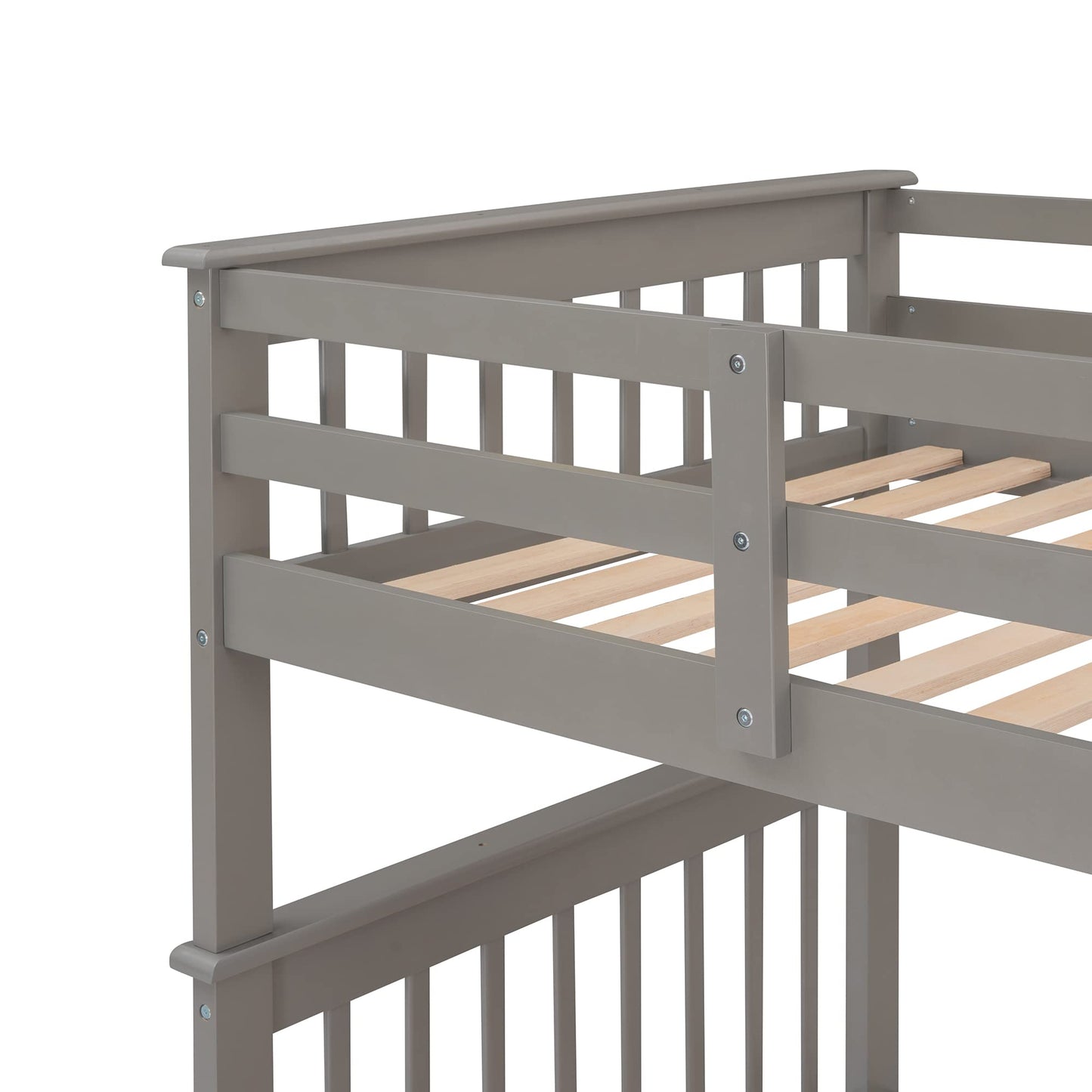 Ball & Cast Twin-Over-Twin Bunk Bed with Storage Ladder and Full-Length Guard Rail,Wood Bunkbed w/Slat Support,Space Saving,Bedframe Furniture for Student Dorms,Studio,Gray