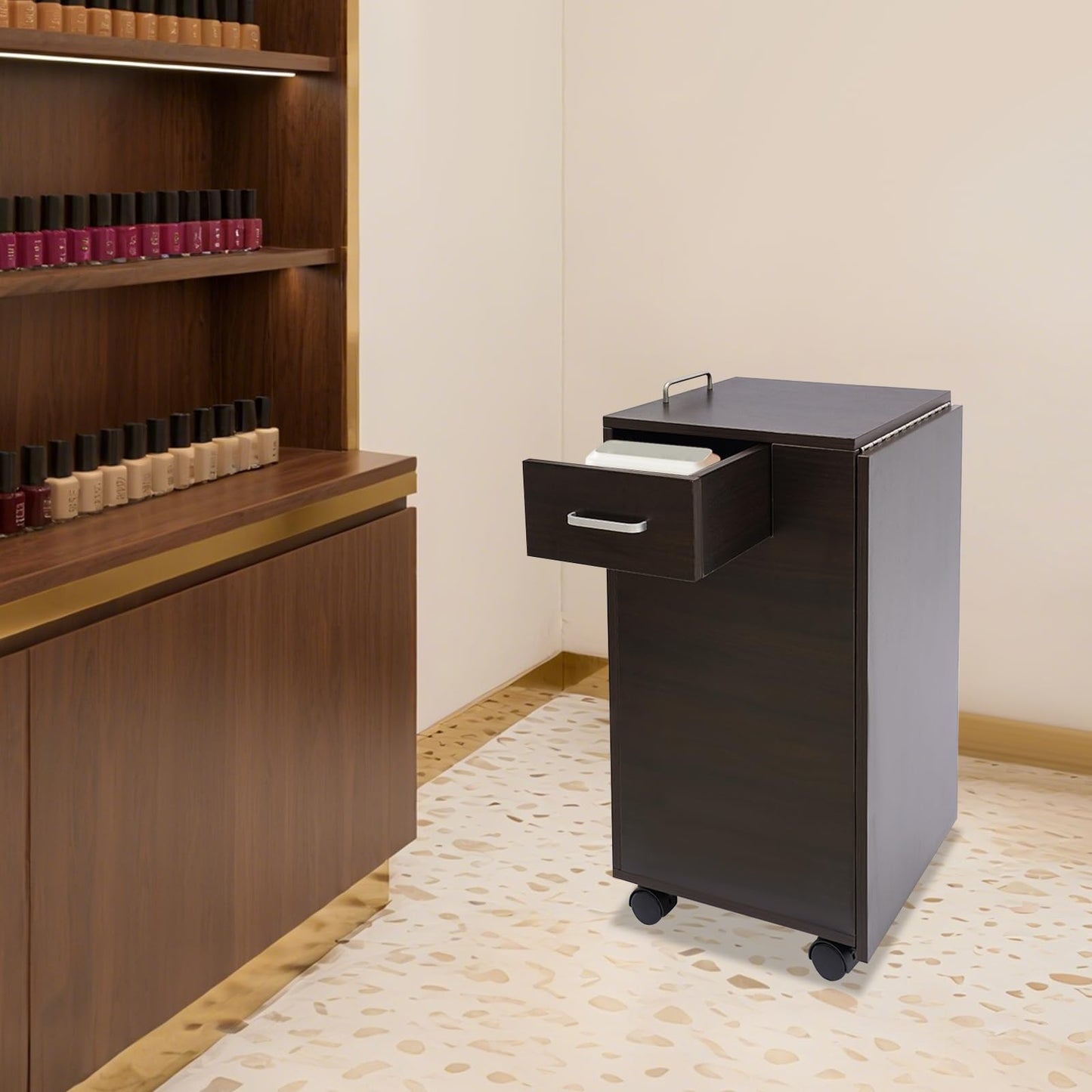 TREMENPOW Foldable Manicure Table, Single Station Nail Desk, Manicure Table with 3 Drawers & Wheels, 220lb Capacity, for Nail Salons, Beauty Spa, Home Office, Writing or Computer Desk