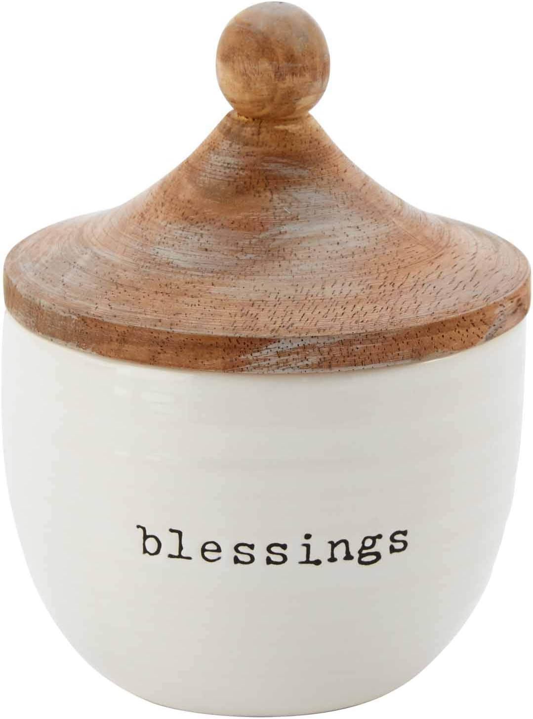 Mud Pie Blessings JAR, White, 6" x 4 1/2" Dia, Slip 2 1/4" x 2 1/2"