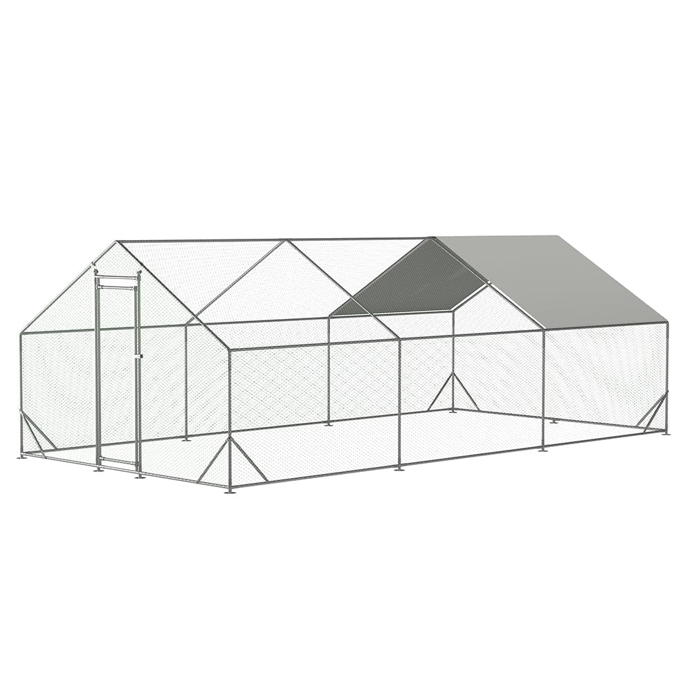 IDEALHOUSE Large Metal Chicken Coop, Walk-in Poultry Cage, 10 x 20 ft Outdoor Chicken Run Pen, Steel Frame, Waterproof and UV Cover, Hex Wire Mesh, for Chickens Ducks Rabbits