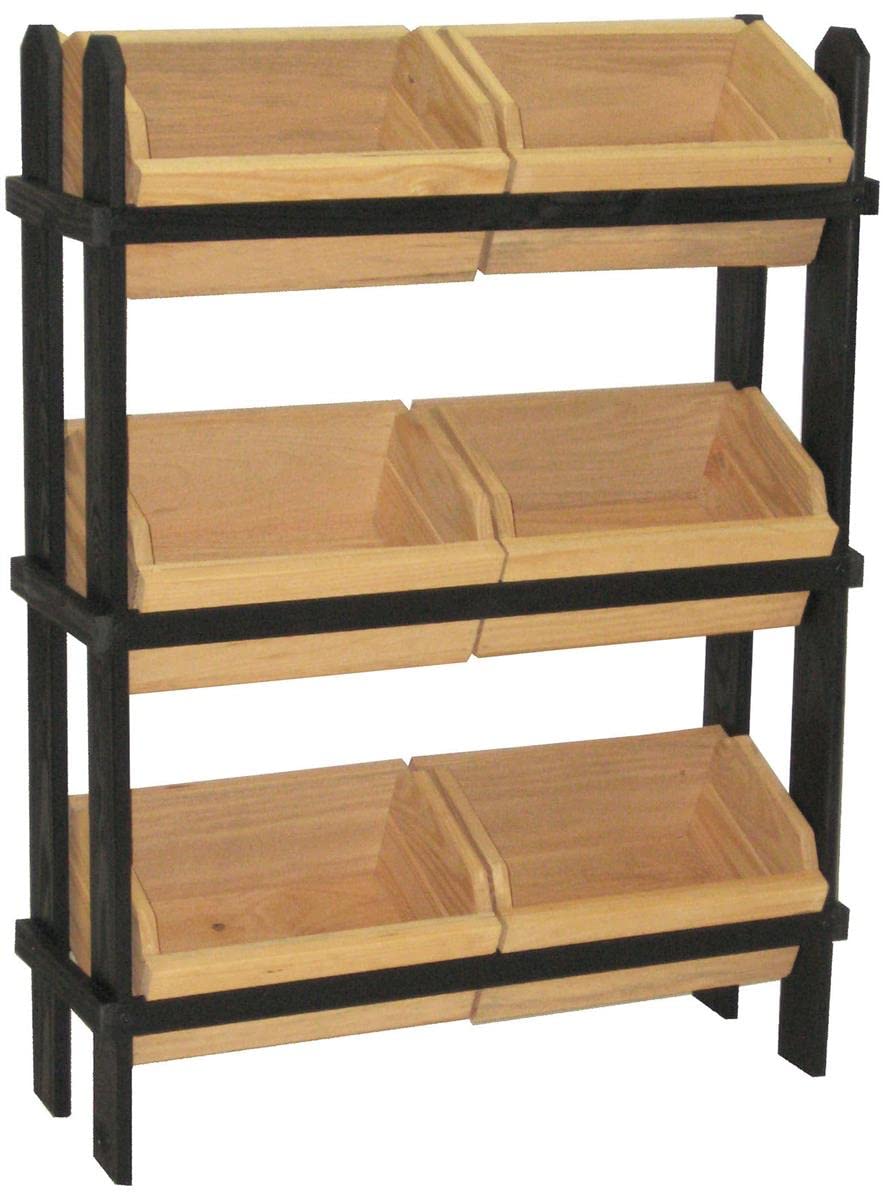 Displays2go Tiered Wooden Display, Floor Standing, 6 Removable Bins - Black & Oak (PN6CDSBLK)