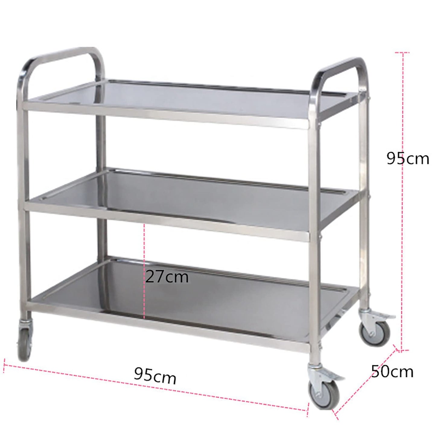 GenSDH Movable Hand Trucks 3 Tier Trolley,Large Stainless Steel Utility Cart,with Locking Wheels,Stainless Steel 3 Tier Rolling Kitchen Service Cart,Catestorage Trolle