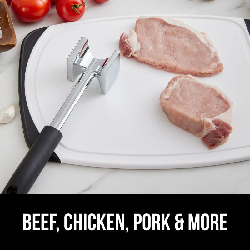 GORILLA GRIP BPA-Free Patented Dual-Sided Meat Tenderizer Tool, Soft Comfortable Handle with Hanging Hole, Heavy Duty Kitchen Mallet for Steak Beef Fish, Chicken Cutlet Pounder, Dishwasher Safe, Black