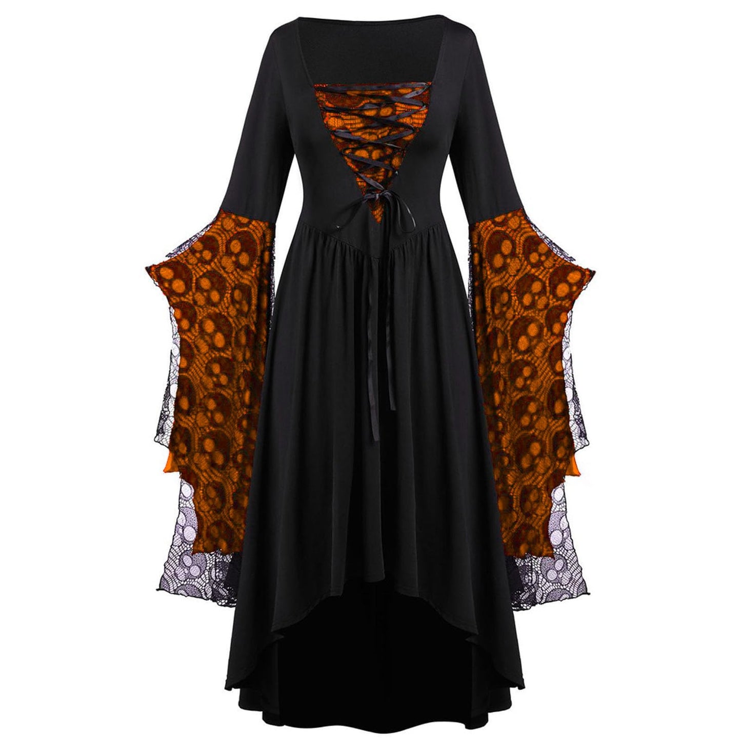 Rkwins Renaissance Dress for Women Gothic Vampire Dress Scary Print Maxi Dress Plus Size Witch Dress Medieval Corset Dress