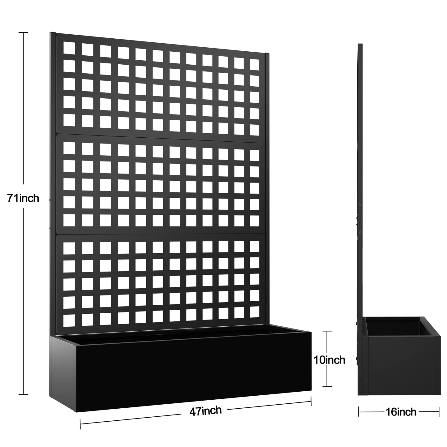 Elevens Metal Planter with Trellis, Trellis with Planter Box & Privacy Screen, Outdoor Raised Garden Bed for Climbing Plants, Trellis Planter Box with Drainage Hole (71"x47"x16")
