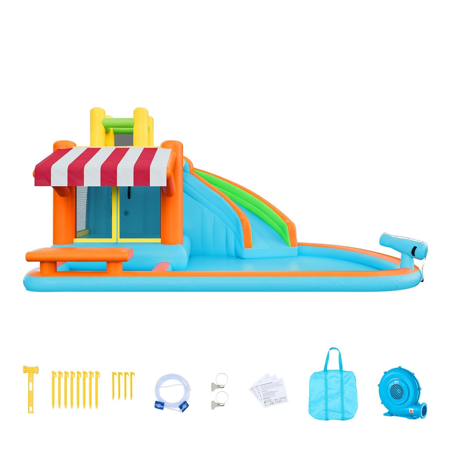 VEVOR Bounce House for Kids, Inflatable Bounce House with Air Blower, Water Slide, Bouncer Castle with Castle Bounces, Tall Slide, Splash Pool & Pretend Market Booth, for 3 to 4 Kids Ages 3 to 8