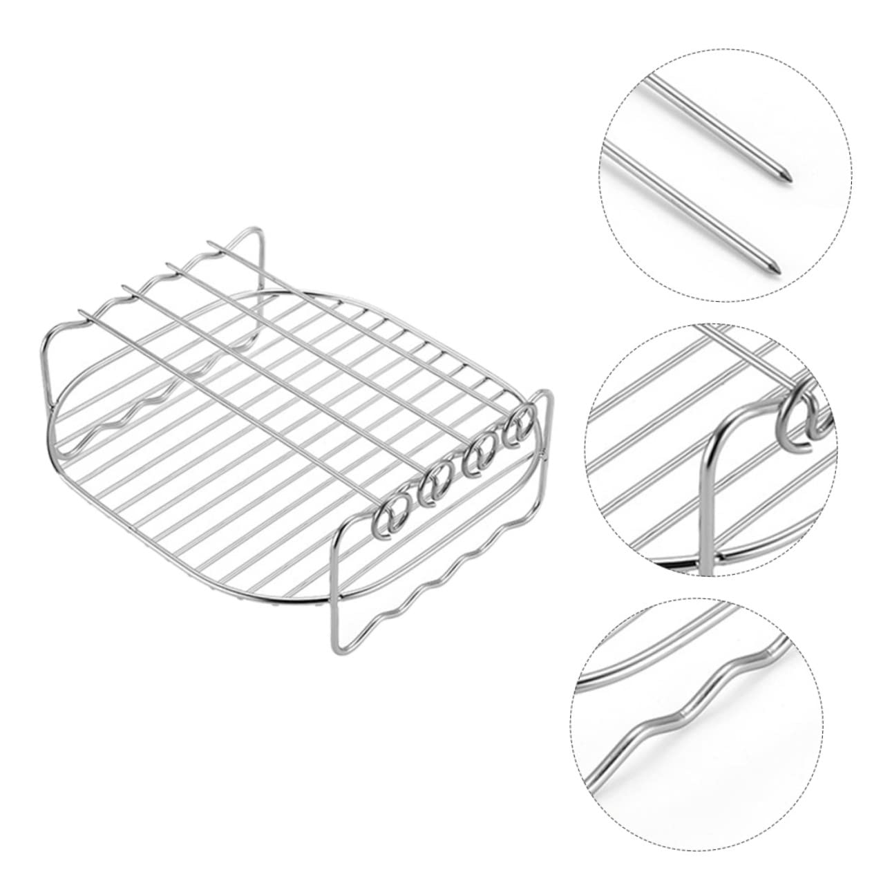 Generic Air Fryer Oven Accessories 1 Skewer Rack and Toast Rack Stainless Steel Space Saving Safe to Use