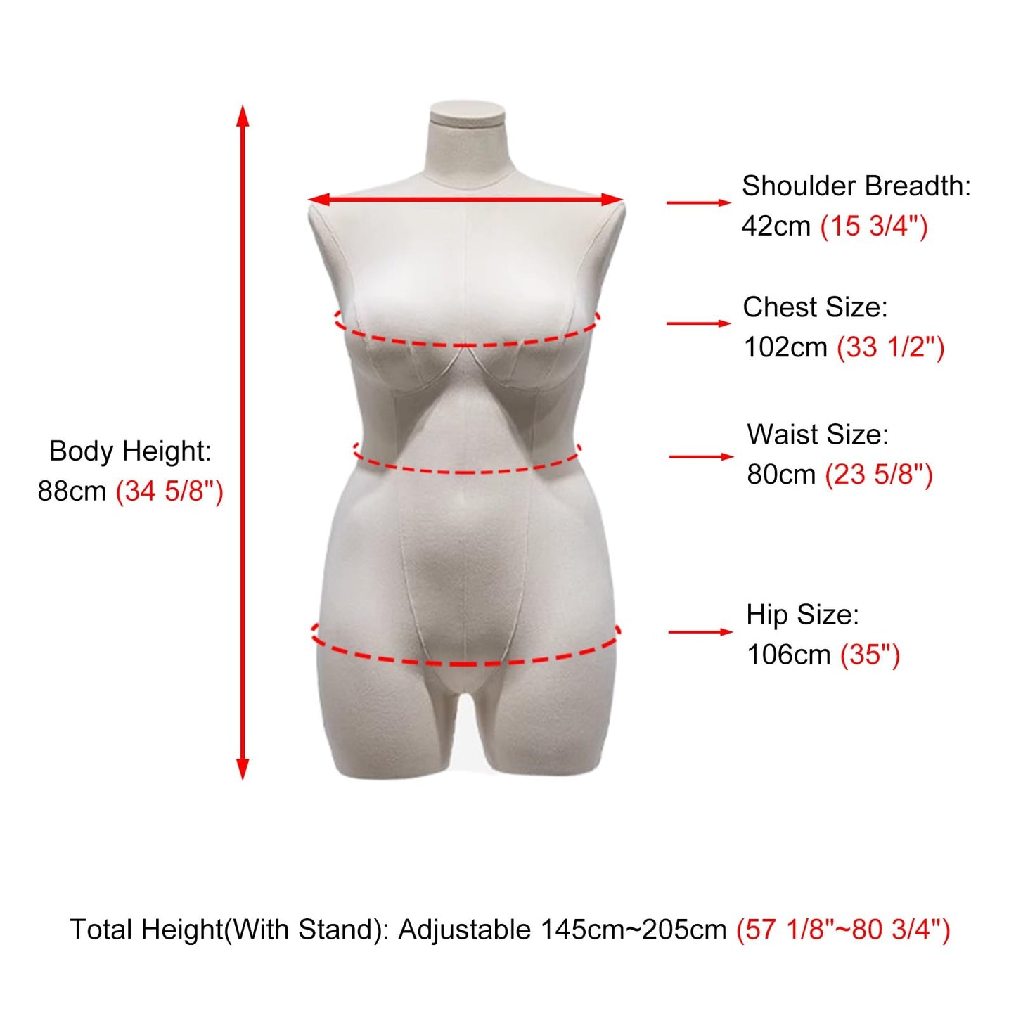 Plus Size Female Mannequin Torso with Adjustable Stand, Headless Curvy Dress Form Model for Sewing & Clothing Display - Realistic Full Body Manikin(Gold Stand C)