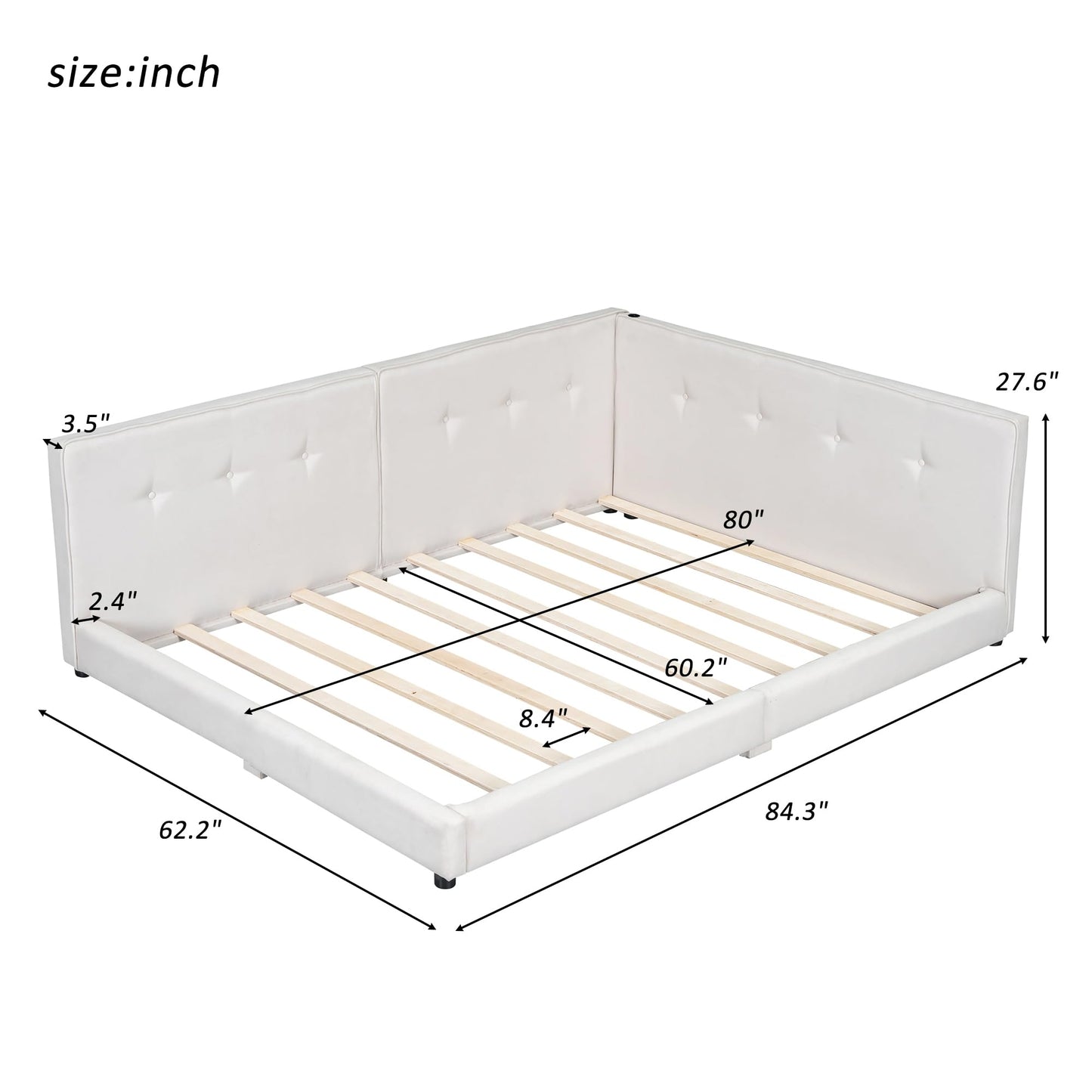 Merax Queen Size Modern Upholstered Platform Bed with USB Ports, Floor Daybed with Wood Slat Support/Queen,Beige