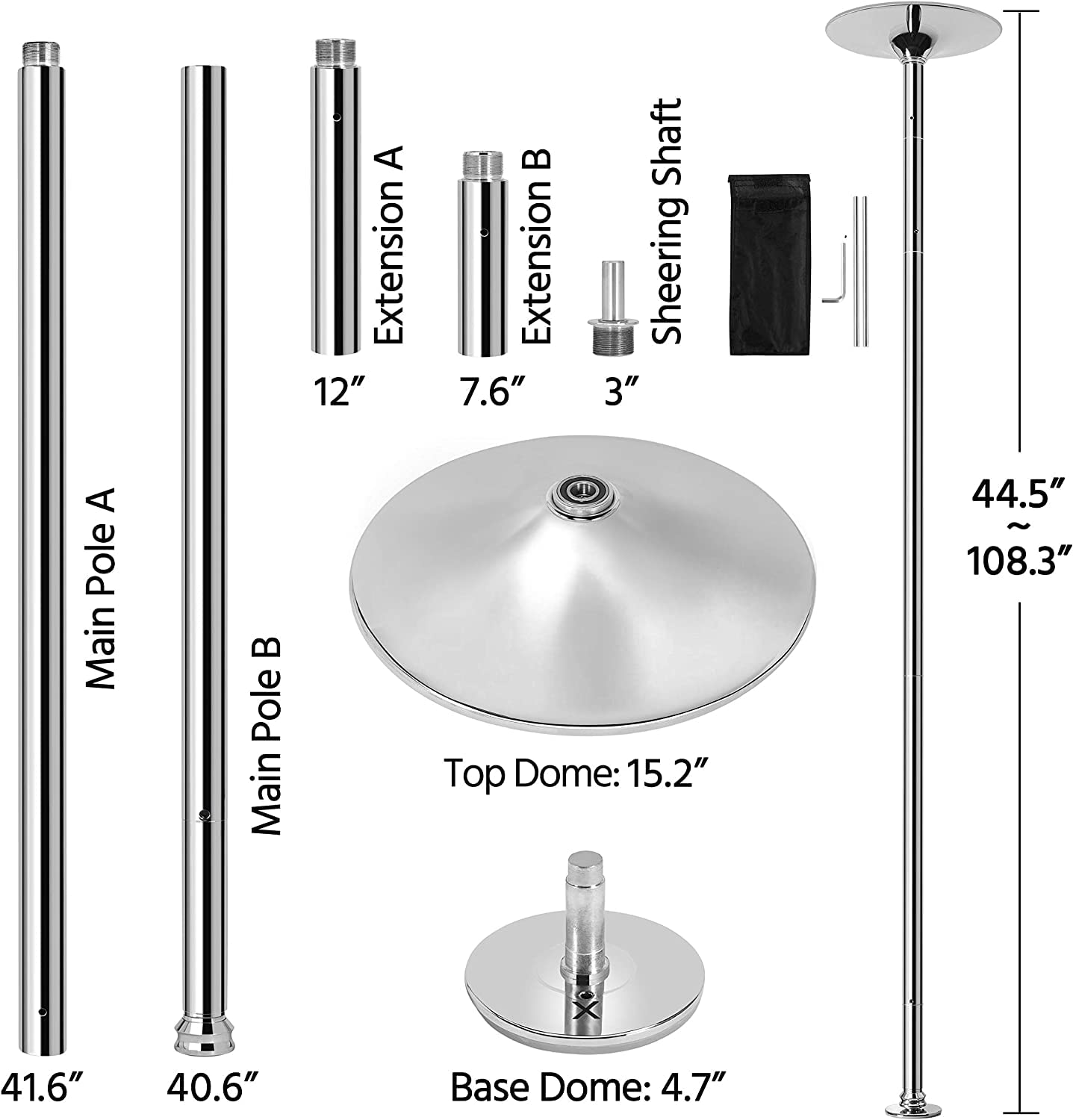 Portable Dancing Pole Stripper Pole w/Spinning & Static Modes - Height Adjustable, Removable for Exercise Fitness, Pub and Home Gym - 45mm