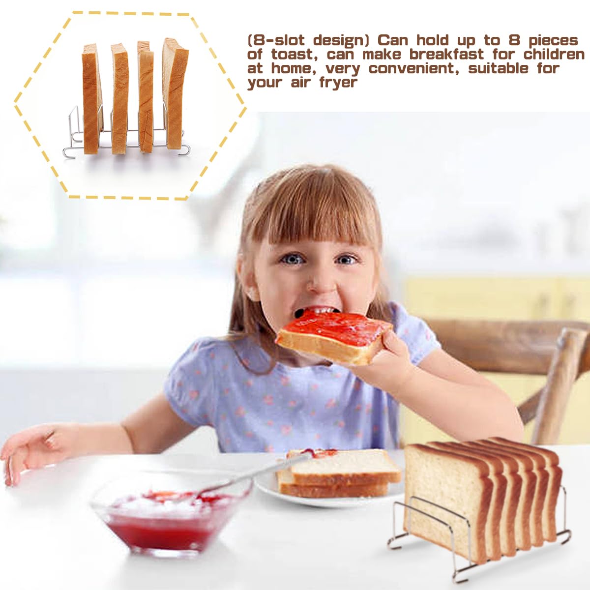 LNQ LUNIQI 2Pcs 8 Slice Toast Bread Rack Stainless Steel Toast and Bread HolderBreakfast Loaf Stand Cooling Grid Bread Rack Air Fryer Accessories