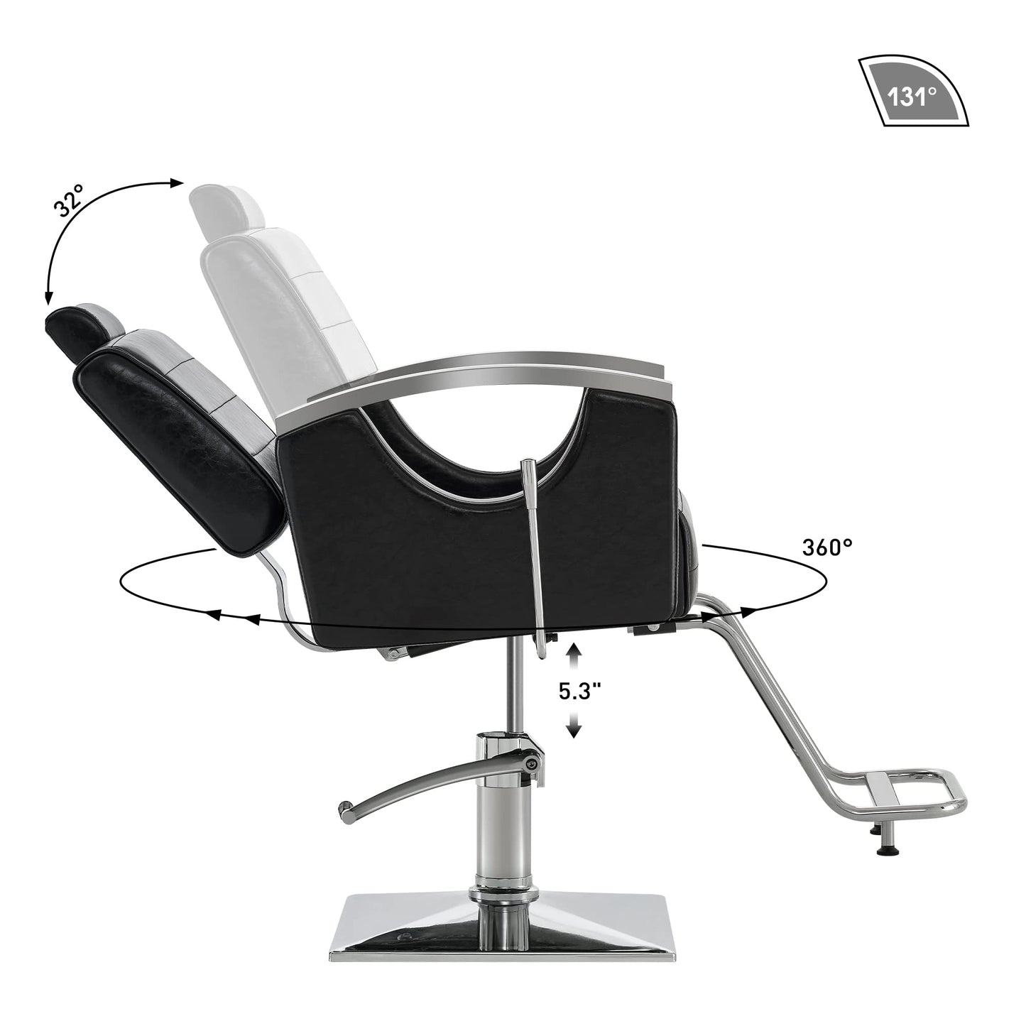 BarberPub Barber Chair for Barbershop,Reclining Salon Chair for Hair Stylist 9180 (Black)