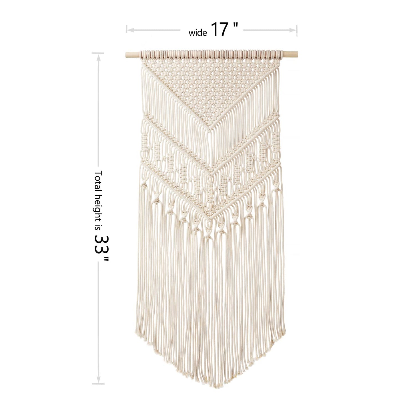 Mkono Macrame Wall Hanging Art Woven Boho Home Décor, Geometric Beautiful Yarn Tapestry Wall Decor for Bedroom, Nursery, Apartment, Dorm Decoration, Christmas Gift for Teen Girl Mom, 17" W x 33" L