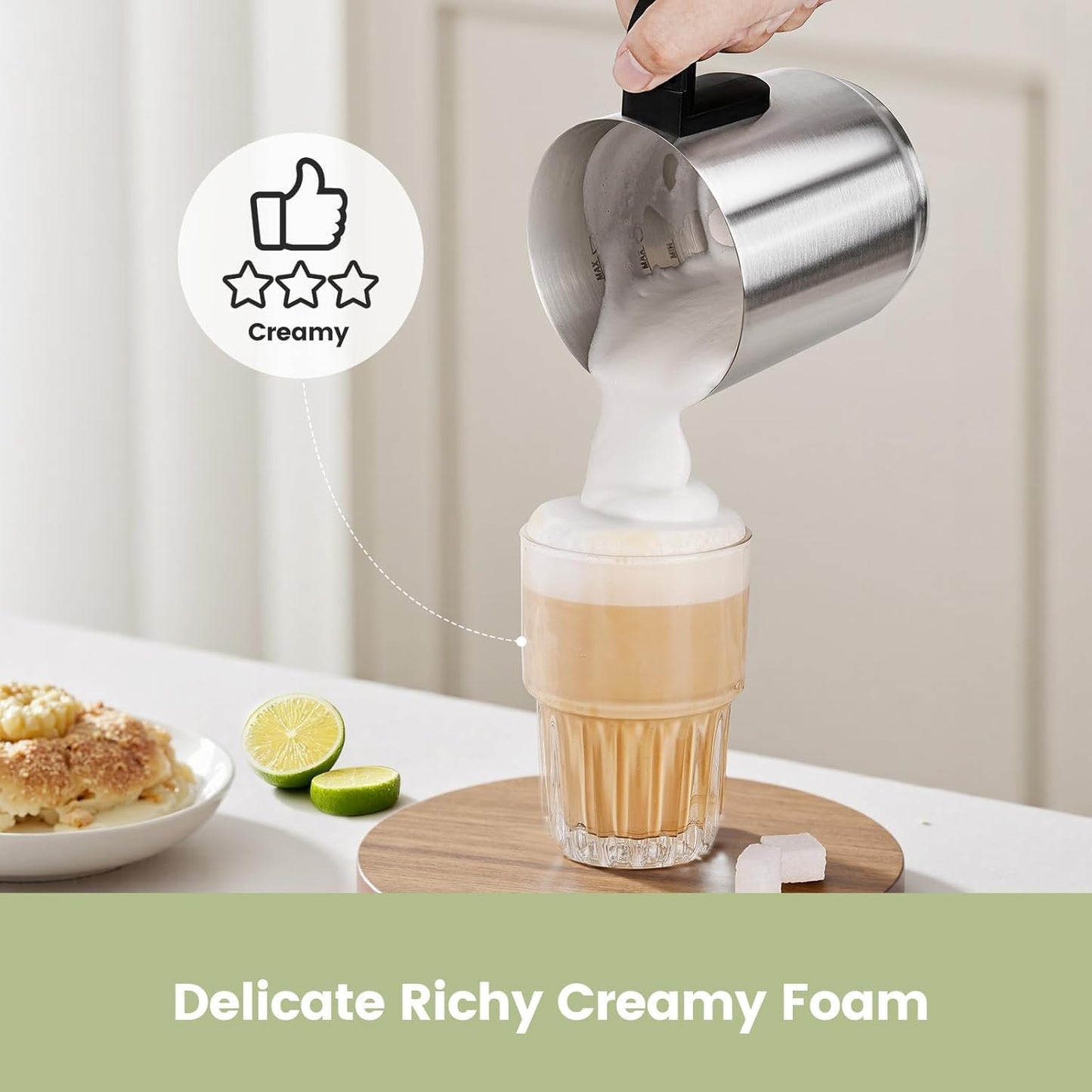 Gevi Milk Frother,5 in 1 Stainless Steel Professional Milk Steamer,Easy to Clean Hot Chocolate Maker,for Hot and Cold Milk Frother for Latte,Macchiato,Cappuccino and Hot Chocolate