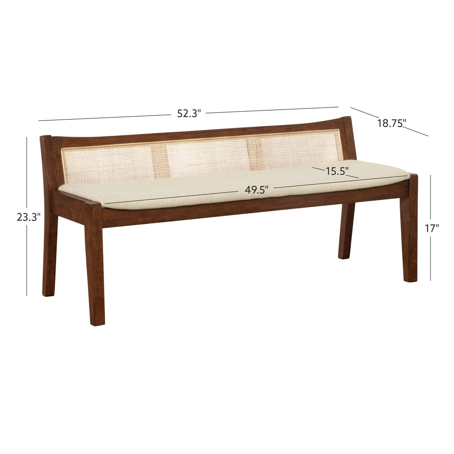 Powell Kasi Brown and Natural Rattan Cane Low Back Wooden Accent Bench
