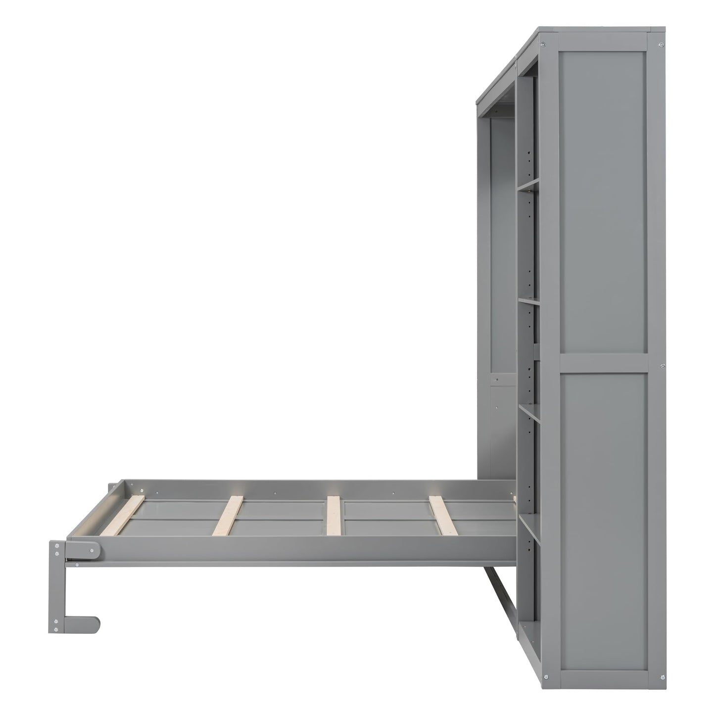Merax Space-Saving Gray Murphy Bed Full Size with Adjustable Storage Shelves, Multifunctional Foldable Wall Bed for Small Spaces Studio Study Office Guest Room