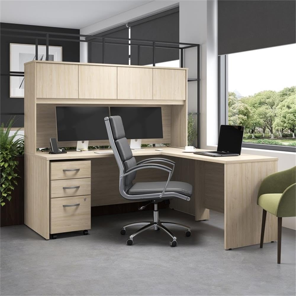 BOWERY HILL 3 Drawer Mobile File Cabinet, Natural Elm Finish, Engineered Wood, Smooth Ball Bearing Slides, Thermally Fused Laminate, Locking Drawers, Rolling Design with Casters, Office Organization