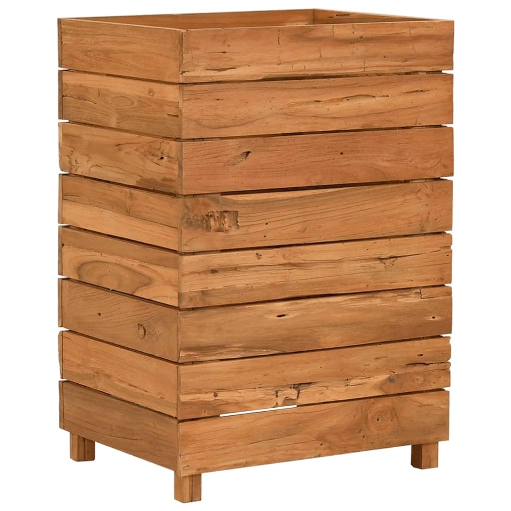 Foknhdi Height-Adjustable Teak Planter Box 19.7"x19.7"x28.3", Recycled Solid Wood Raised Garden Bed for Patio Balcony Living Room, Rustic Large Planter for Vegetables & Flowers