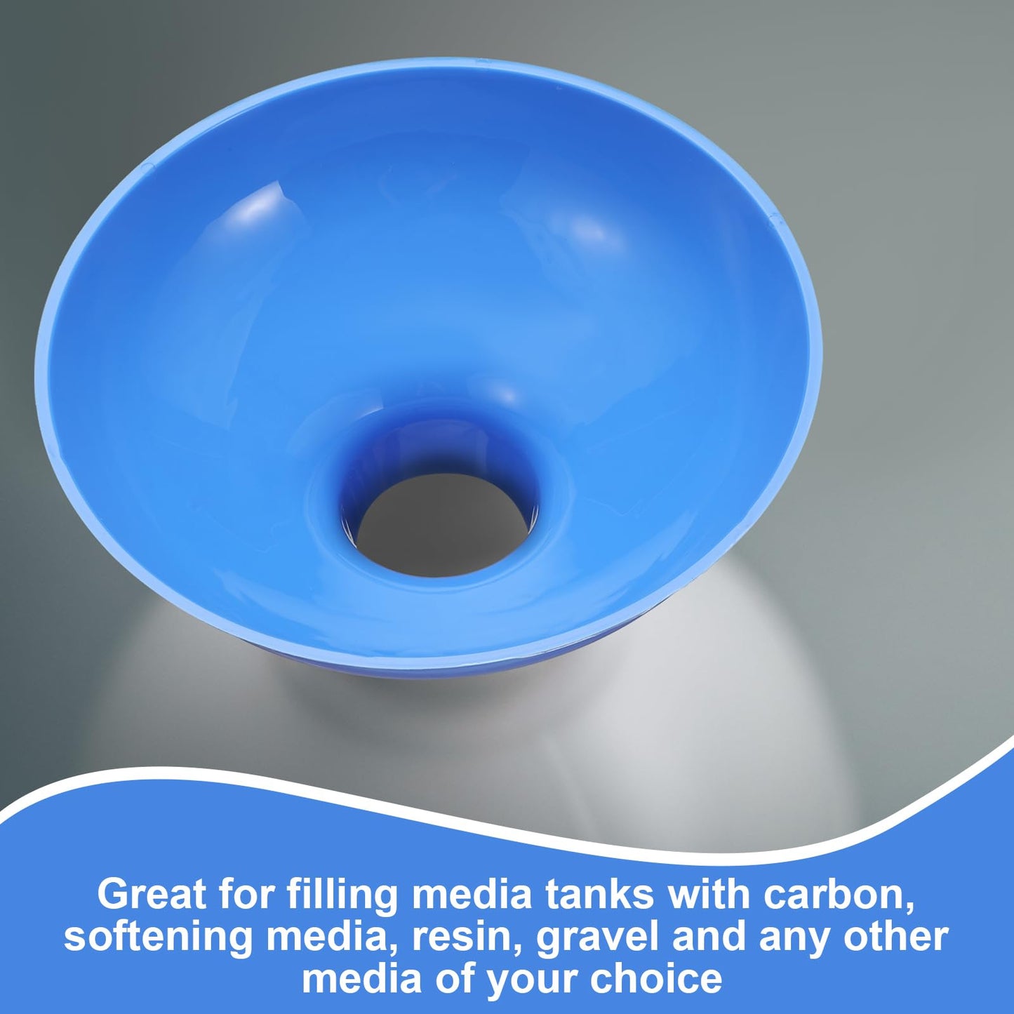 Vesici 2 Pack Extra Large Wide Mouth Funnel 2.5" x 10" Multi Purpose Filling Funnel Plastic Reusable for Water Softener Resin Tanks Carbon Media Jar Filling Use (Blue)