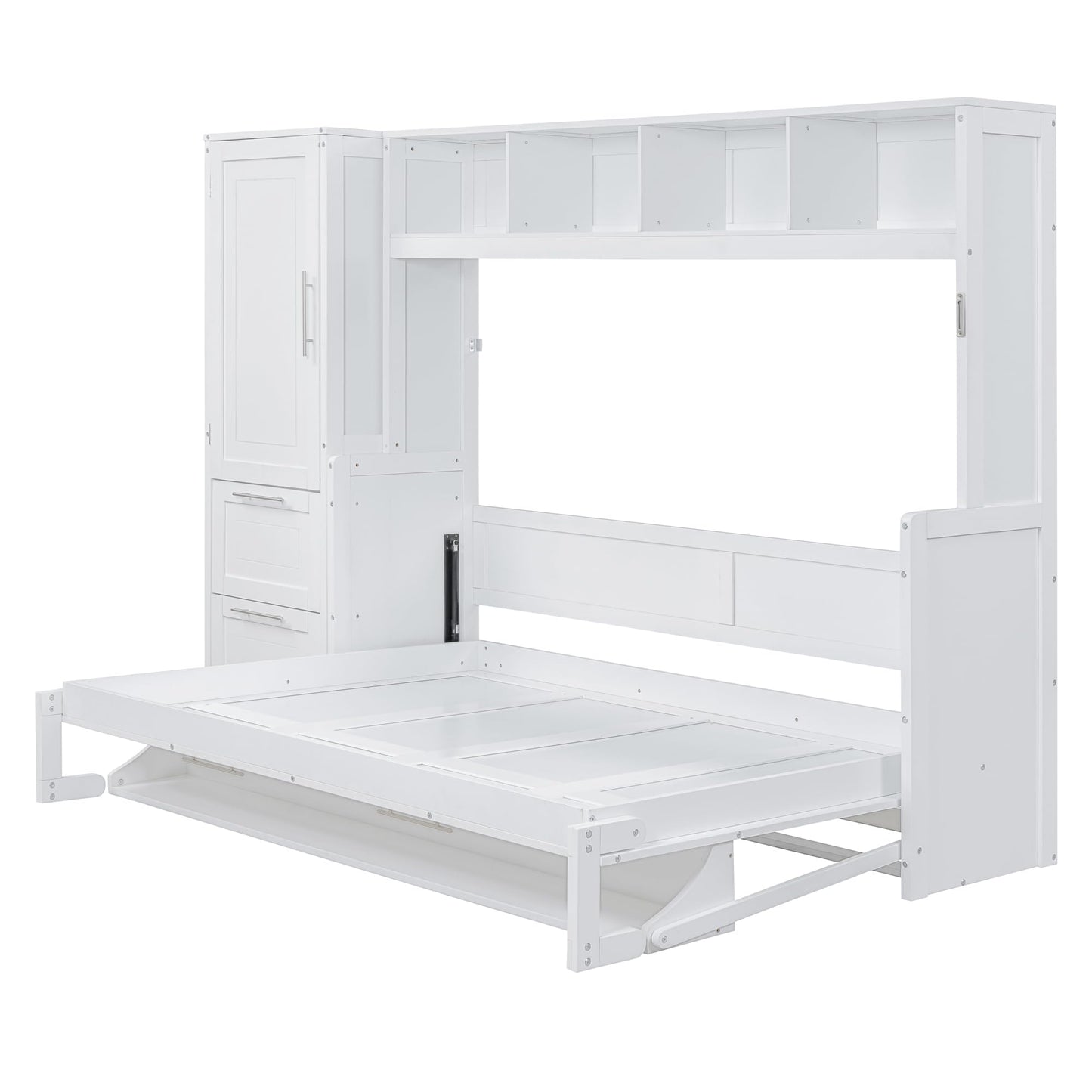 Ball & Cast Murphy Bed Queen Size Wall Beds with Closet and Storage Drawers,Wood Hideaway Platform Bedframe w/Lock,can be Folded,Easy Assembly,for Kids Bedroom,Student Dorms,White