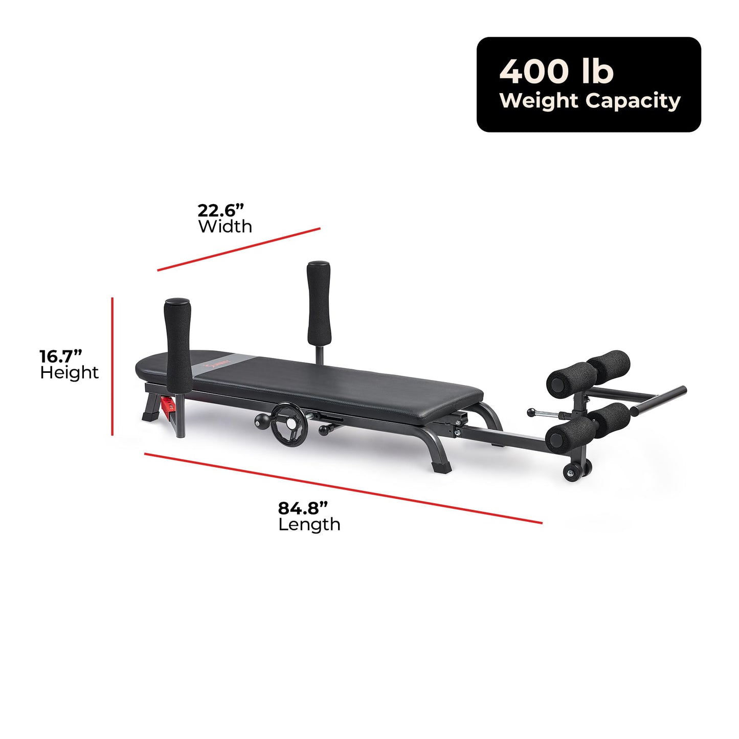 Sunny Health & Fitness No-Hang Inversion Decompression Table for Back Pain Relief, Adjustable Stretch Table, 400 LB Capacity