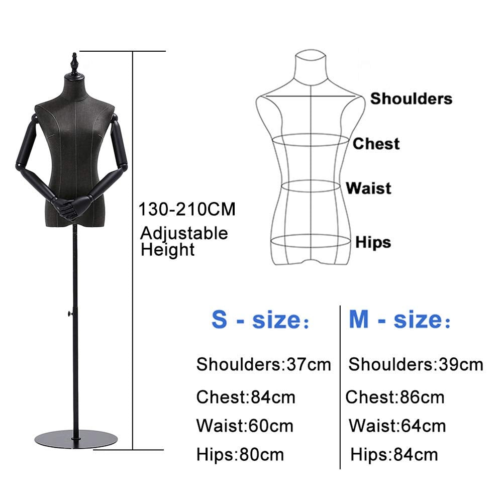 Female Tailors Dummy Mannequin Torso Mannequin Stand, Female Mannequin Dress Form Torso with Black Metal Base and Neck Cap - Premium le Women's Clothing Dress Display Sewing Dummy