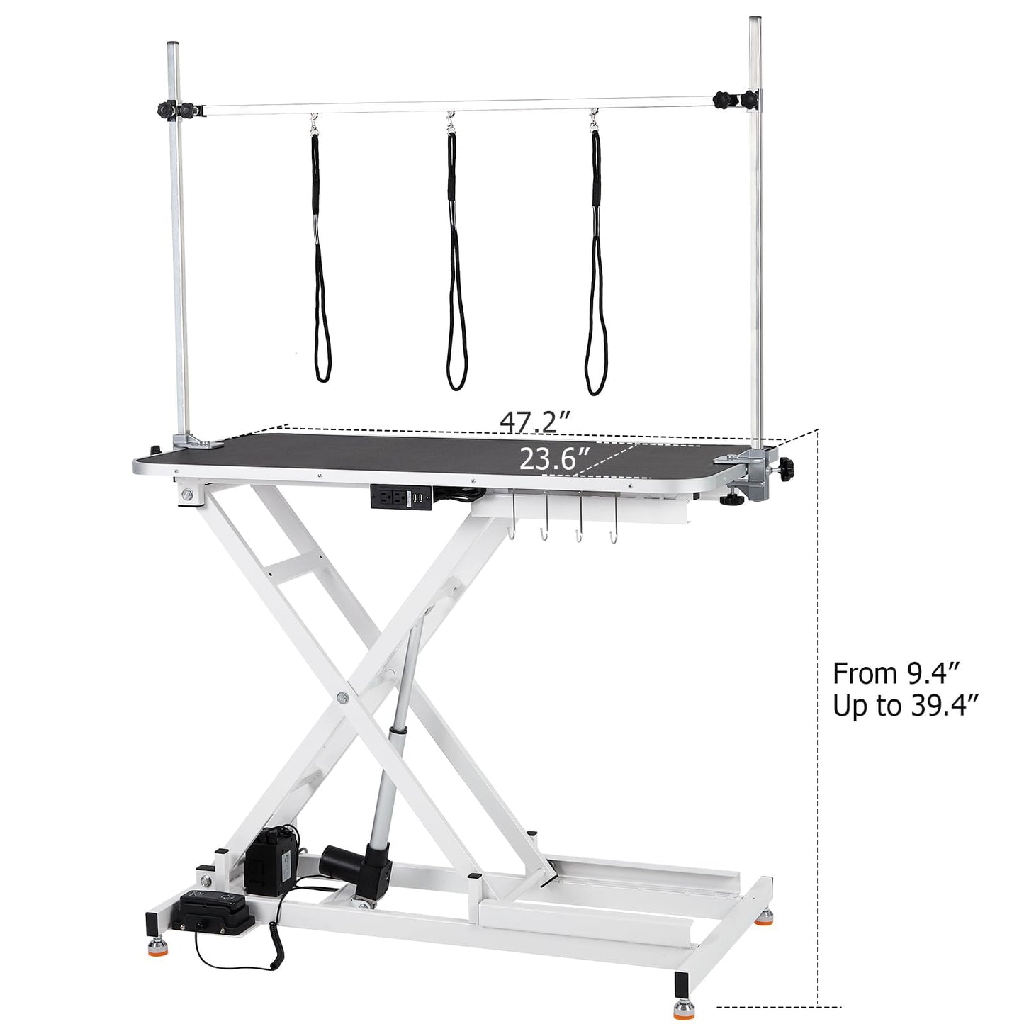 GAOMON 47" Electric Hydraulic Dog Grooming Table - Heavy Duty, 9.4"-39.7" Height Adjustable Grooming Table With 264 Lbs Load Capacity, Non-Slip Waterproof Surface for Pet/Dogs/Cats, White